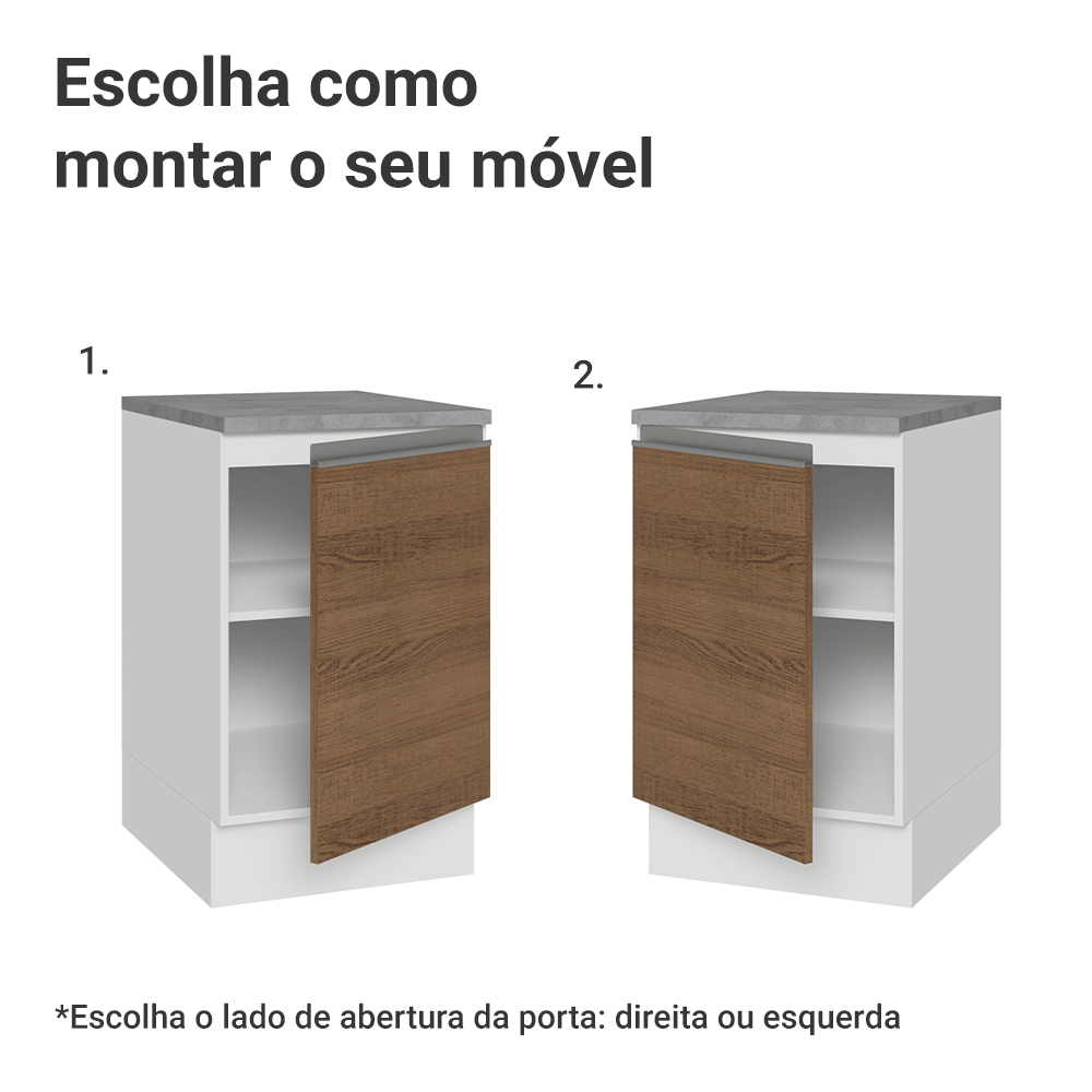 Balcão de Cozinha 50 x 60cm 1 Porta (Com Tampo) Branco/Rustic Glamy Madesa