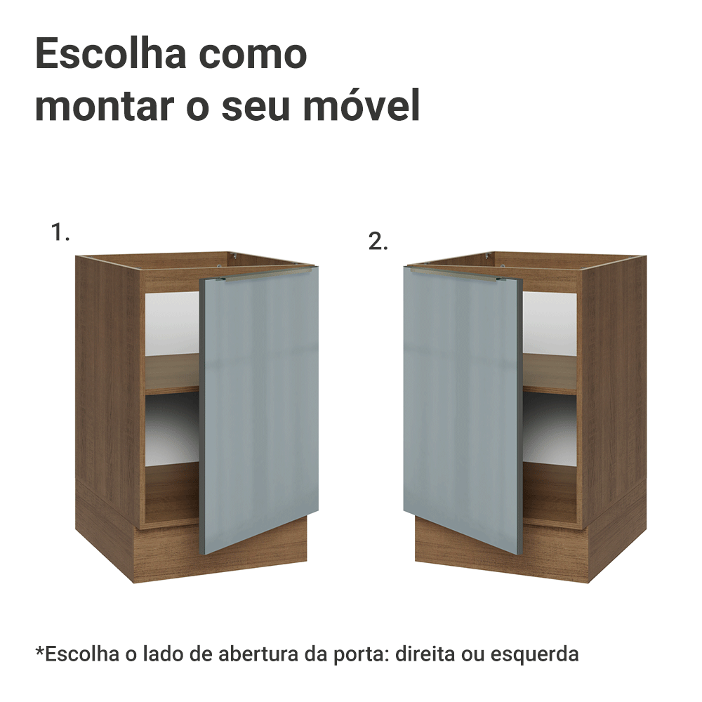 Balcão de Cozinha 50 x 60 cm 1 Porta (Sem Tampo) Rustic/Cinza Lux Madesa