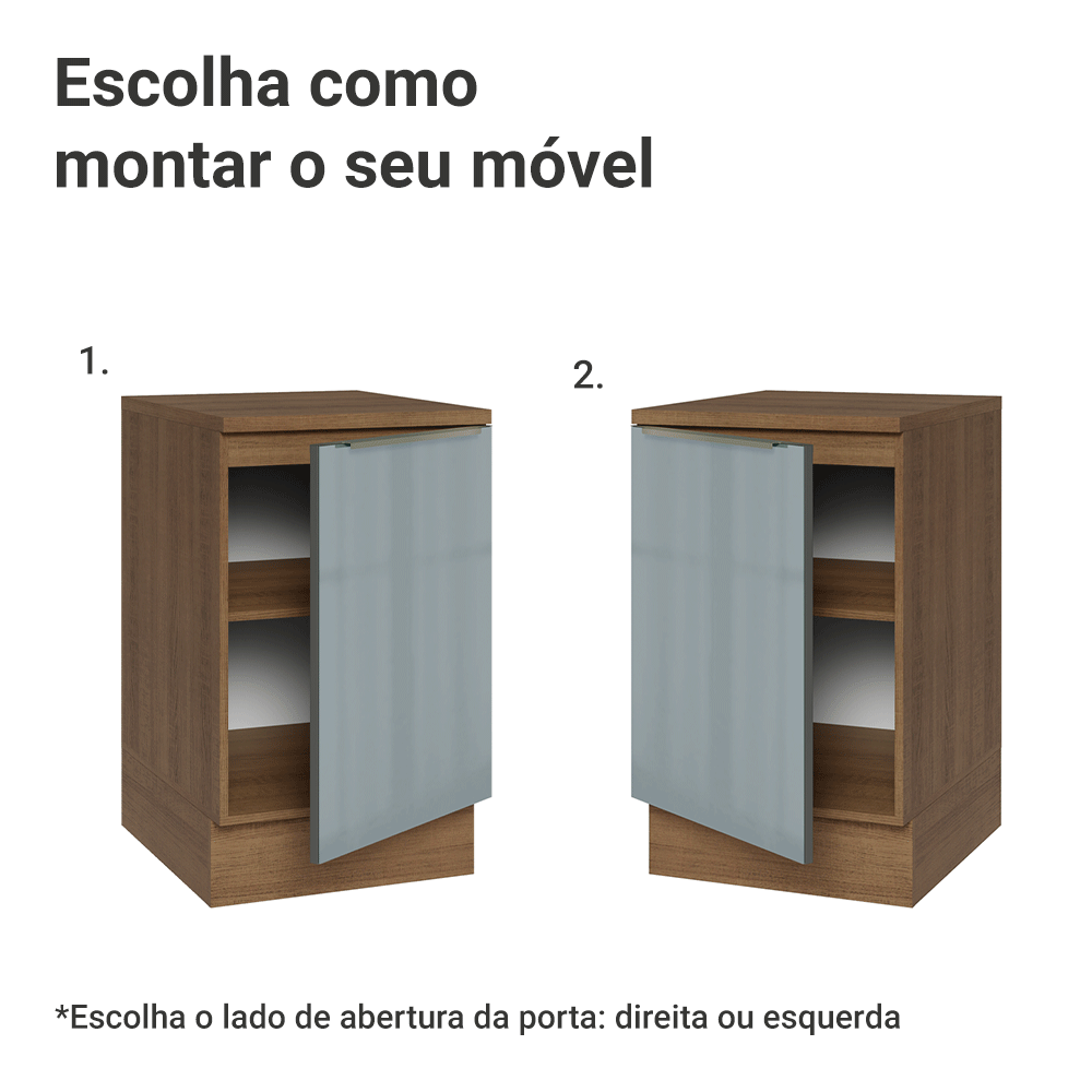 Balcão de Cozinha 50 x 60 cm 1 Porta (Com Tampo) Rustic/Cinza Lux Madesa