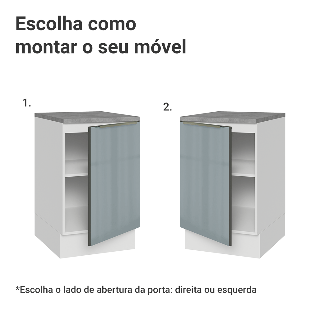 Balcão de Cozinha 50 x 60 cm 1 Porta (Com Tampo) Branco/Cinza Lux Madesa