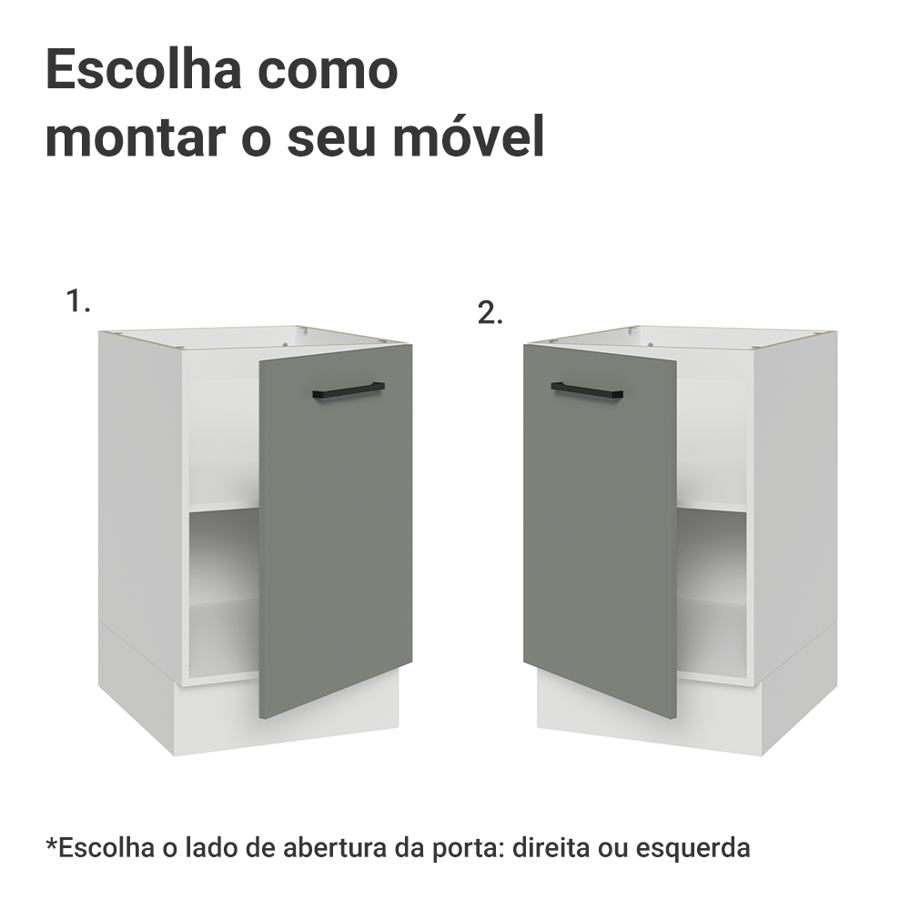 Balcão de Cozinha 50 x 60cm 1 Porta (Sem Tampo) Branco/Cinza Agata Madesa