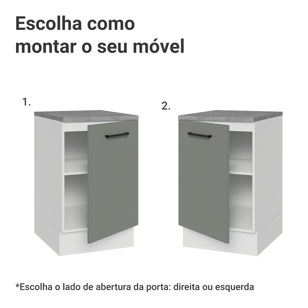 Balcão de Cozinha 50 x 60cm 1 Porta (Com Tampo) Branco/Cinza Agata Madesa