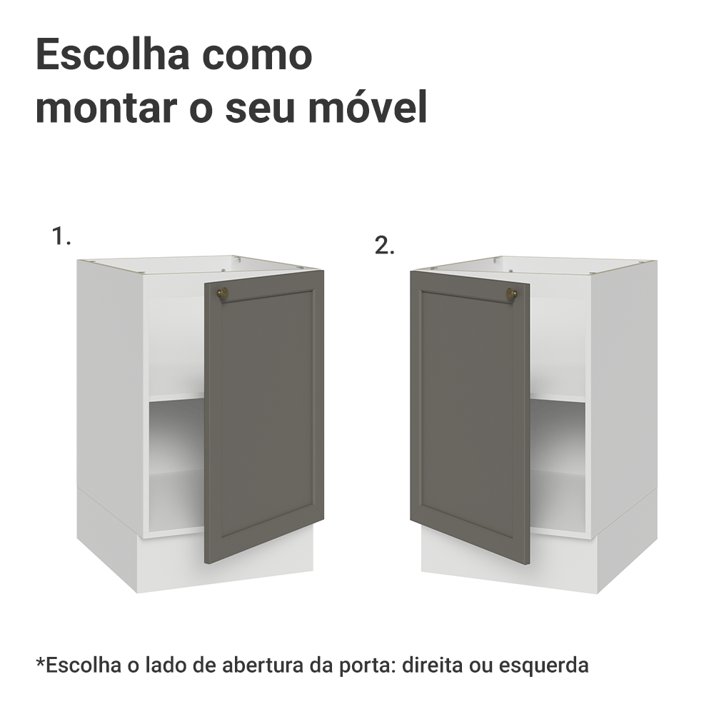 Balcão de Cozinha 50 x 60cm 1 Porta (Sem Tampo) Branco/Cinza Vik Madesa