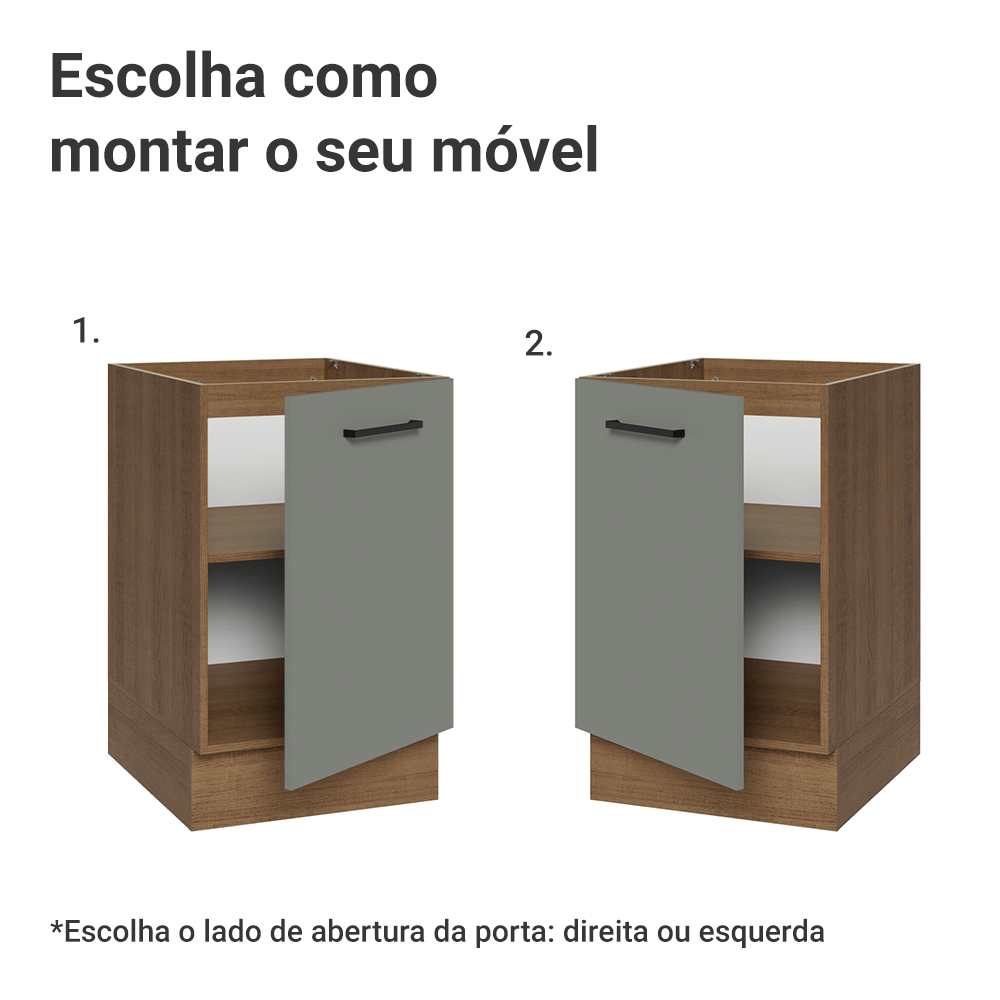Balcão de Cozinha 50 x 60cm 1 Porta (Sem Tampo) Rustic/Cinza Agata Madesa