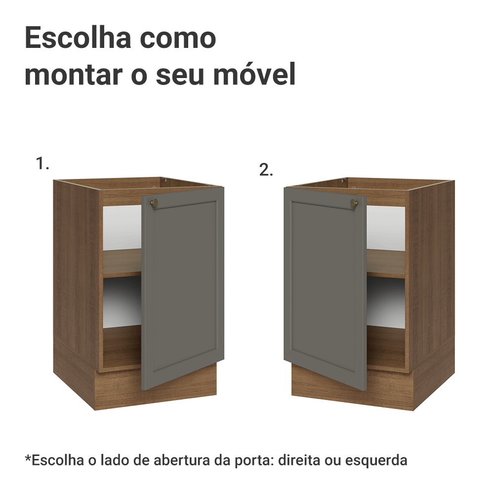 Balcão de Cozinha 50 x 60cm 1 Porta (Sem Tampo) Rustic/Cinza Vik Madesa