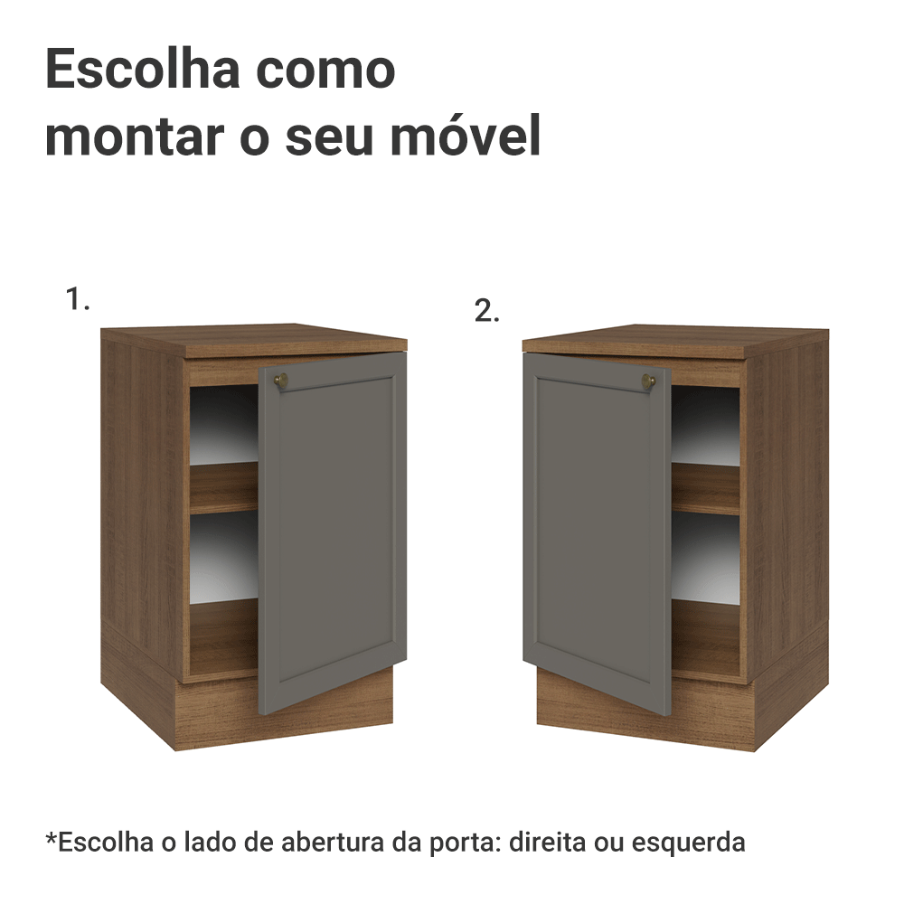Balcão de Cozinha 50 x 60cm 1 Porta (Com Tampo) Rustic/Cinza Vik Madesa
