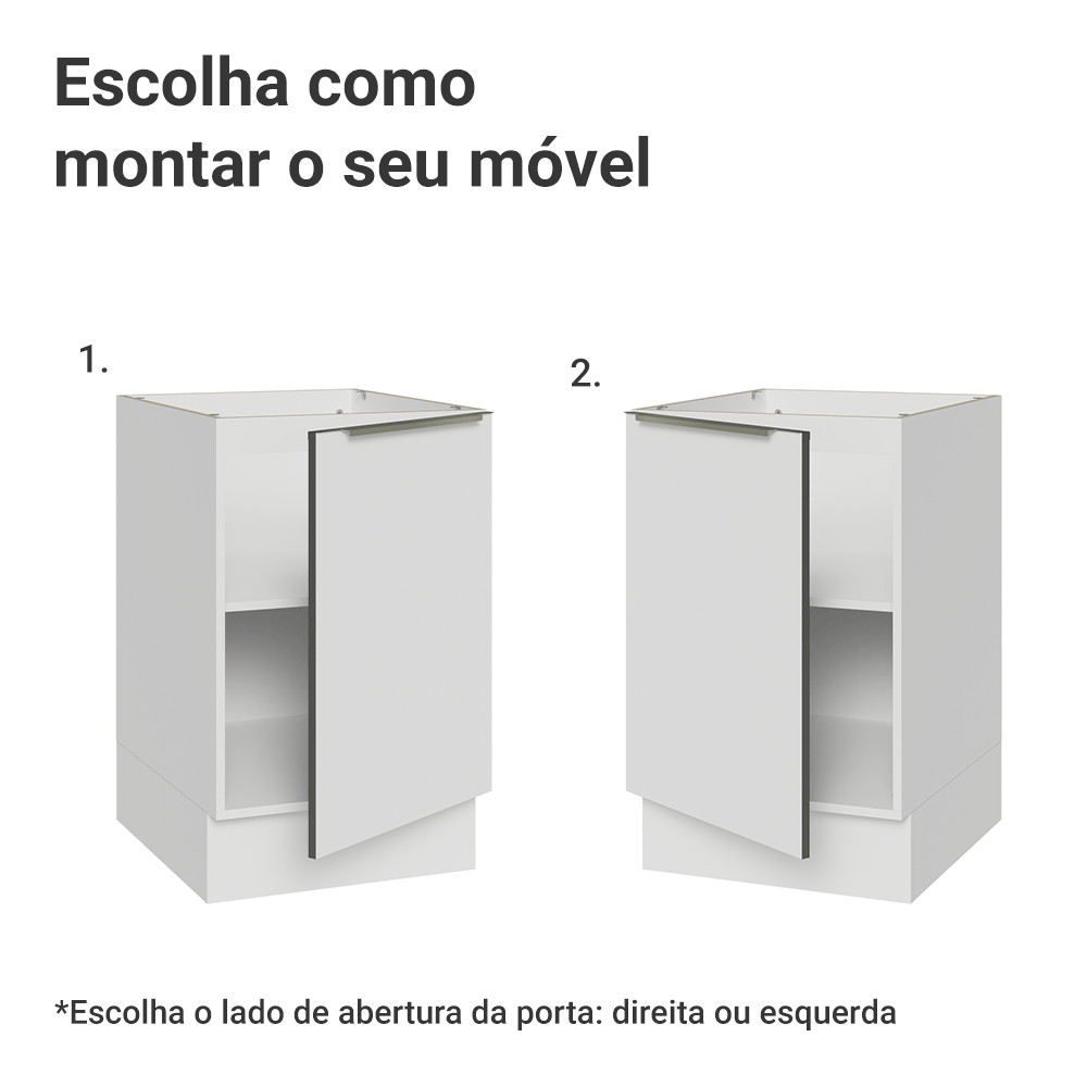 Balcão de Cozinha 50 x 60 cm 1 Porta (Sem Tampo) Branco Veludo Lux Madesa