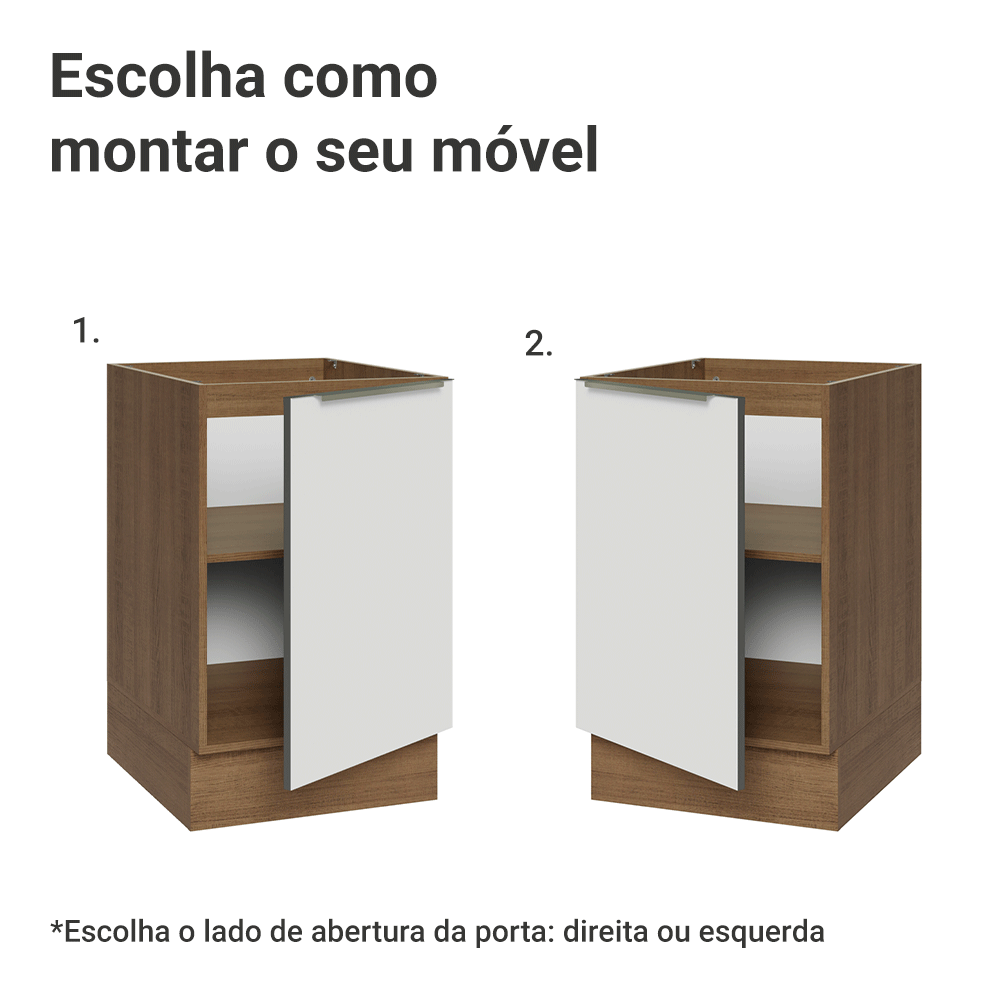 Balcão de Cozinha 50 x 60 cm 1 Porta (Sem Tampo) Rustic/Branco Veludo Lux Madesa