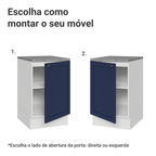 Balcão de Cozinha 50 x 60cm 1 Porta (Com Tampo) Branco/Azul Vik Madesa