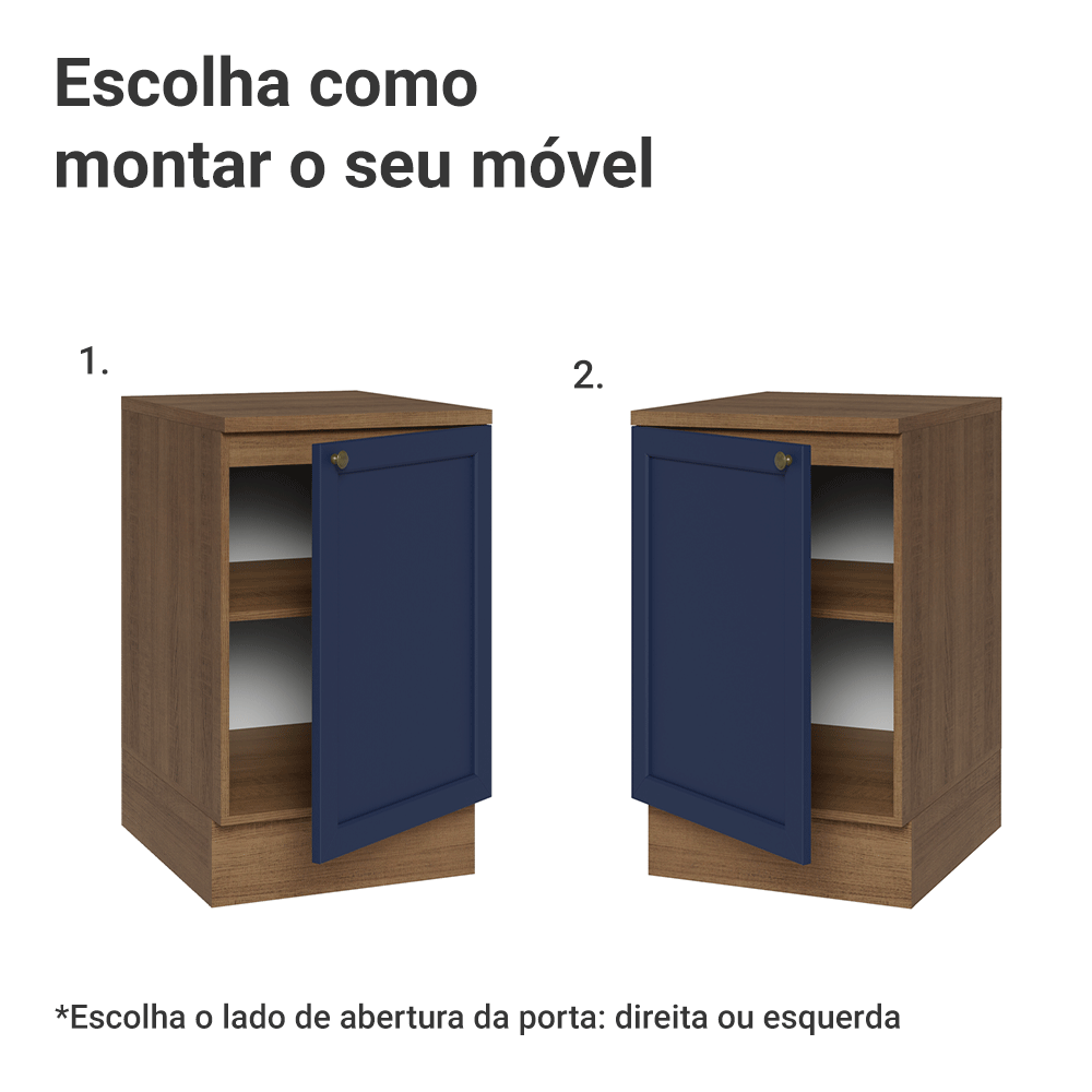 Balcão de Cozinha 50 x 60cm 1 Porta (Com Tampo) Rustic/Azul Vik Madesa