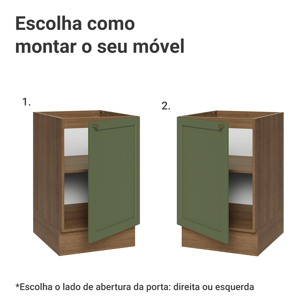 Balcão de Cozinha 50 x 60cm 1 Porta (Sem Tampo) Rustic/Verde Vik Madesa