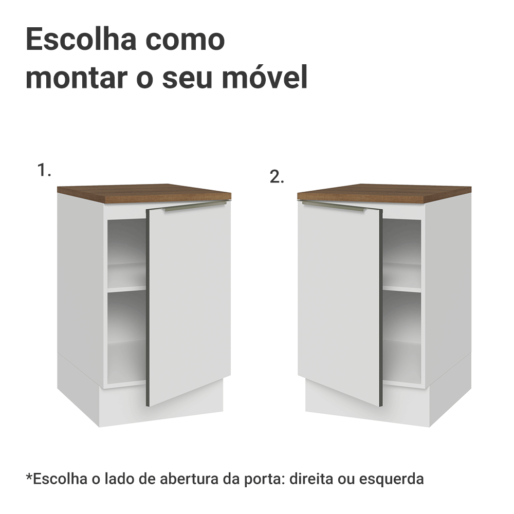 Balcão de Cozinha 50 x 60 cm 1 Porta Branco Tampo Rustic Lux Madesa
