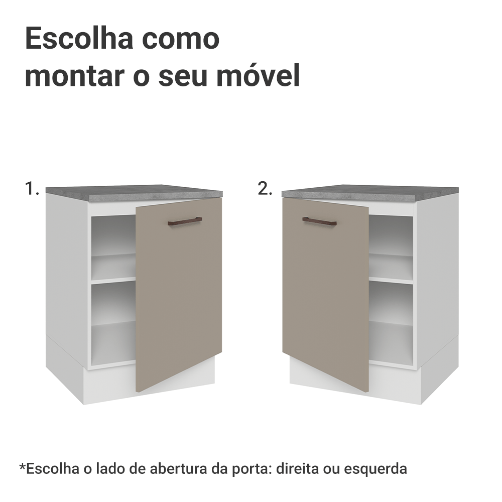 Balcão 60 x 60 cm 1 Porta (Com Tampo) Branco/Crema Agata Madesa