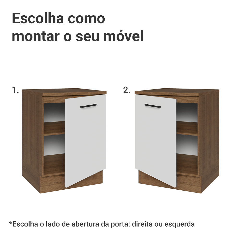 Balcão Madesa Agata 60 x 60 cm 1 Porta (Com Tampo) Rustic/Branco