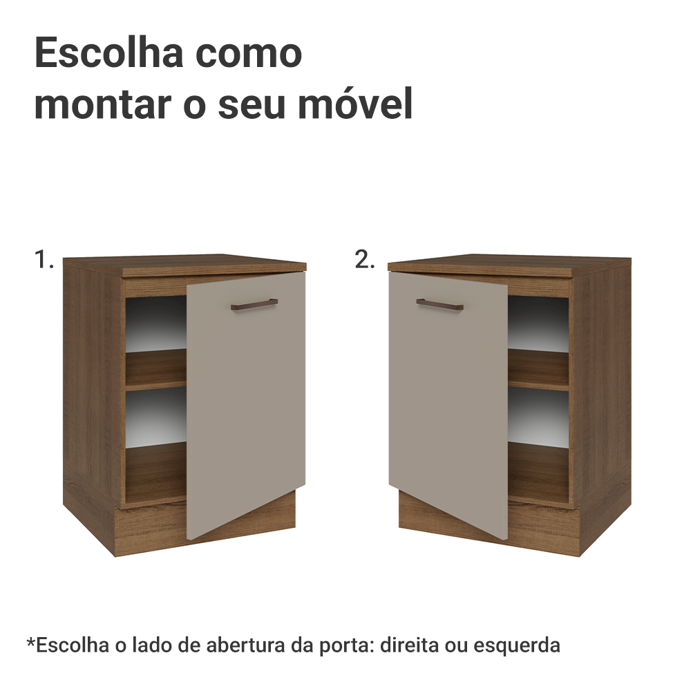 Balcão 60 x 60 cm 1 Porta (Com Tampo) Rustic/Crema Agata Madesa