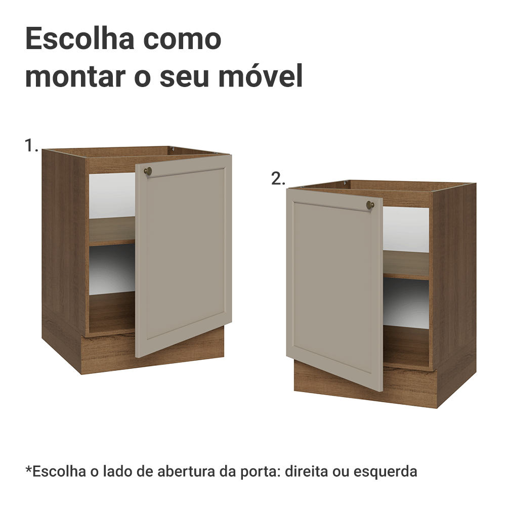 Balcão de Cozinha 60 x 60 cm 1 Porta (Sem Tampo) Rustic/Crema Vik Madesa