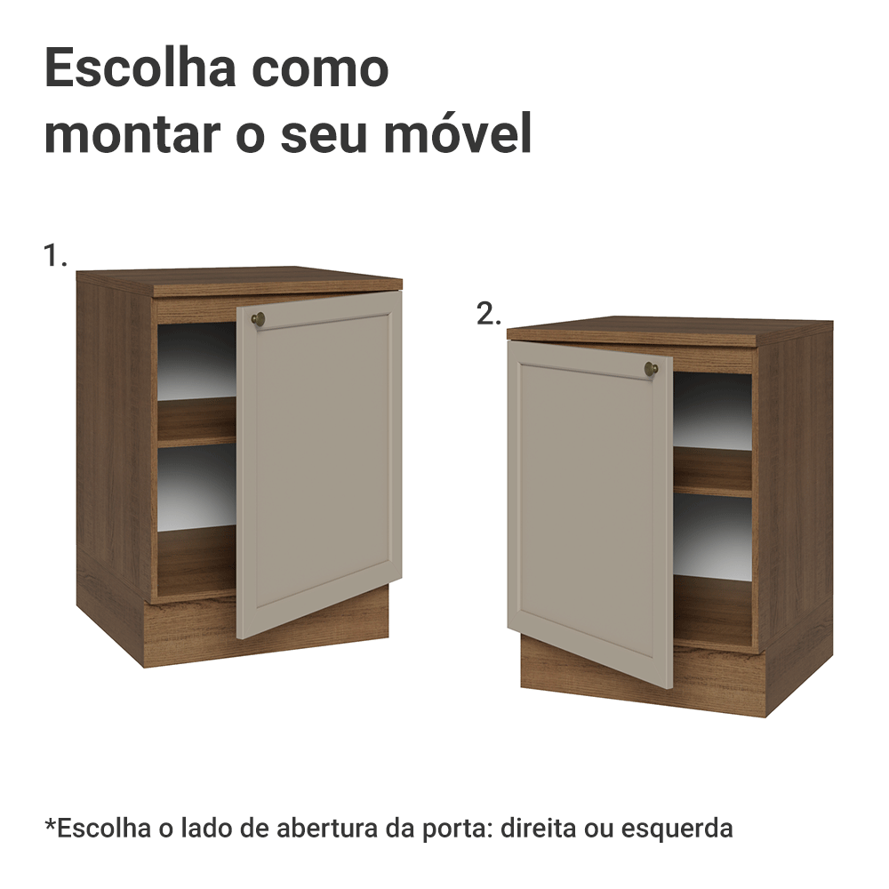 Balcão de Cozinha 60 x 60 cm 1 Porta (Com Tampo) Rustic/Crema Vik Madesa