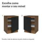 Balcão Madesa Agata 60 x 60 cm 1 Porta (Com Tampo) Rustic/Preto