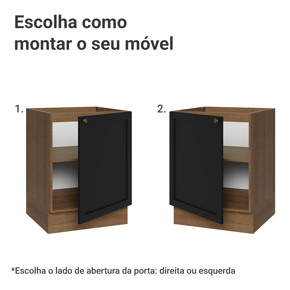 Balcão de Cozinha 60 x 60 cm 1 Porta (Sem Tampo) Rustic/Preto Vik Madesa
