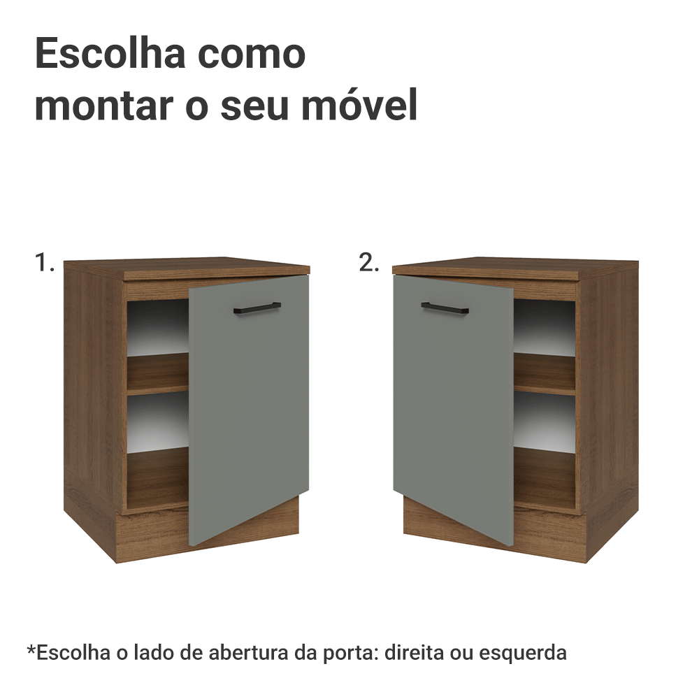 Balcão Madesa Agata 60 x 60 cm 1 Porta (Com Tampo) Rustic/Cinza