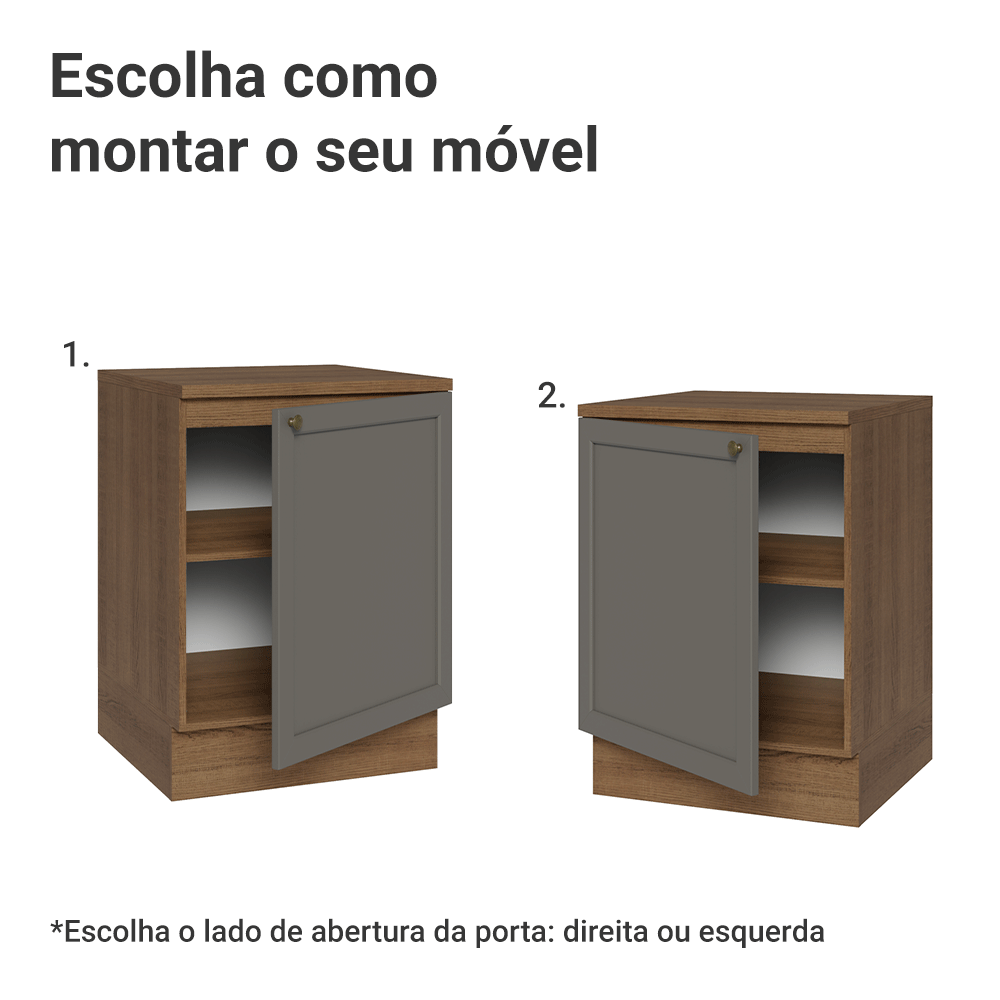 Balcão de Cozinha 60 x 60 cm 1 Porta (Com Tampo) Rustic/Cinza Vik Madesa