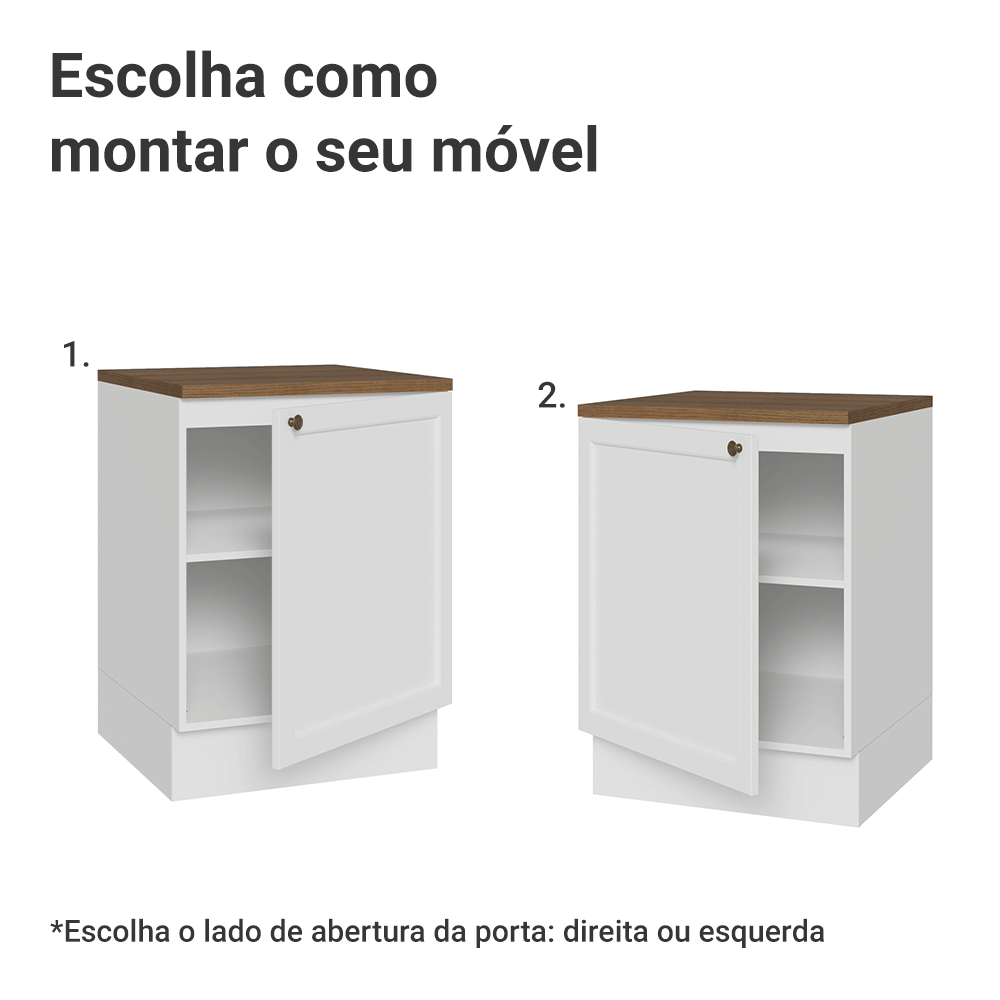 Balcão de Cozinha 60 x 60 cm 1 Porta (Com Tampo) Branco/Rustic Vik Madesa