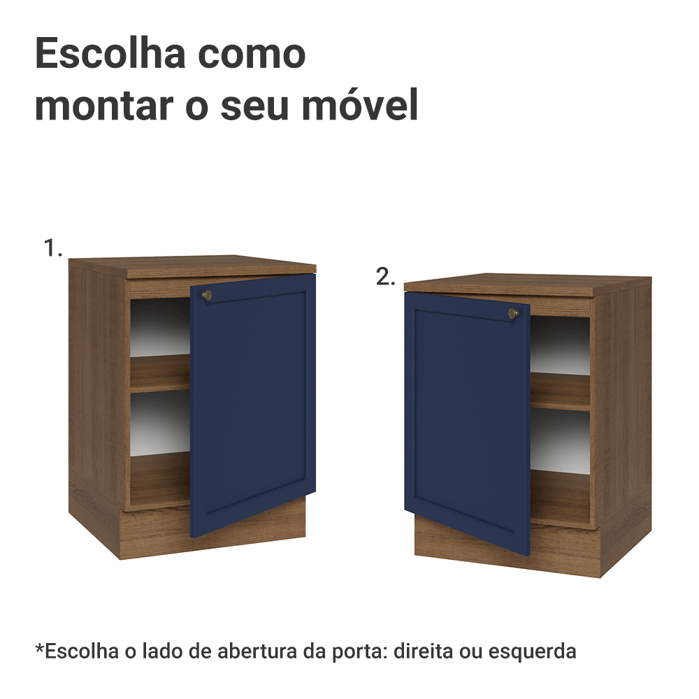 Balcão de Cozinha 60 x 60 cm 1 Porta (Com Tampo) Rustic/Azul Vik Madesa