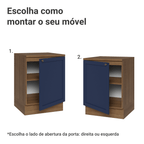 Balcão de Cozinha 60 x 60 cm 1 Porta (Com Tampo) Rustic/Azul Vik Madesa