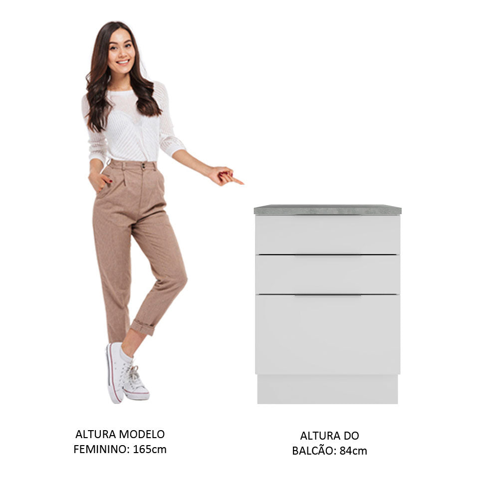 Balcão Madesa Stella 60 x 60 cm 3 Gavetas (Com Tampo) Branco