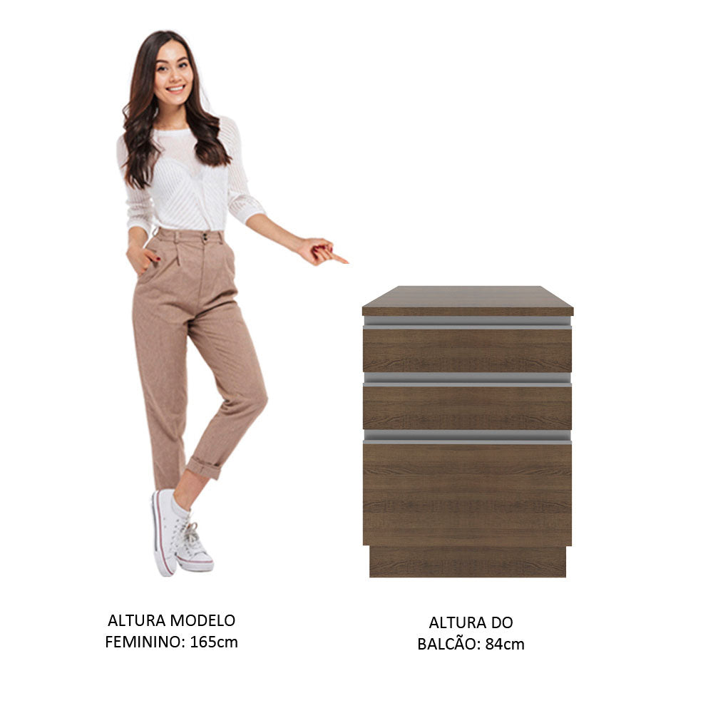 Balcão Madesa Glamy 60 x 60 cm 3 Gavetas (Com Tampo) Rustic