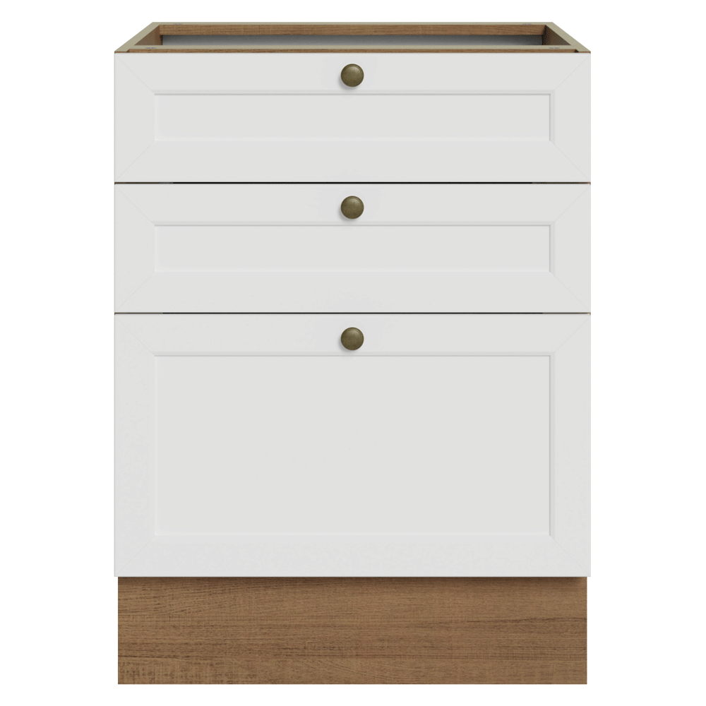 Balcão de Cozinha 60 x 60 cm 3 Gavetas (Sem Tampo) Rustic/Branco Vik Madesa