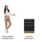 Balcão 60 x 60 cm 3 Gavetas (Com Tampo) Rustic/Preto Lux Madesa