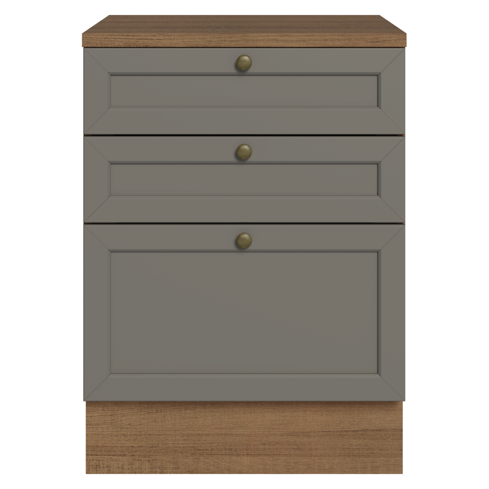 Balcão de Cozinha 60 x 60 cm 3 Gavetas (Com Tampo) Rustic/Cinza Vik Madesa
