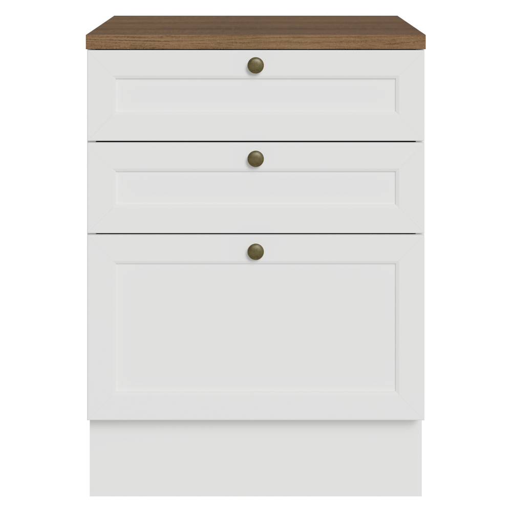 Balcão de Cozinha 60 x 60 cm 3 Gavetas (Com Tampo) Branco/Rustic Vik Madesa