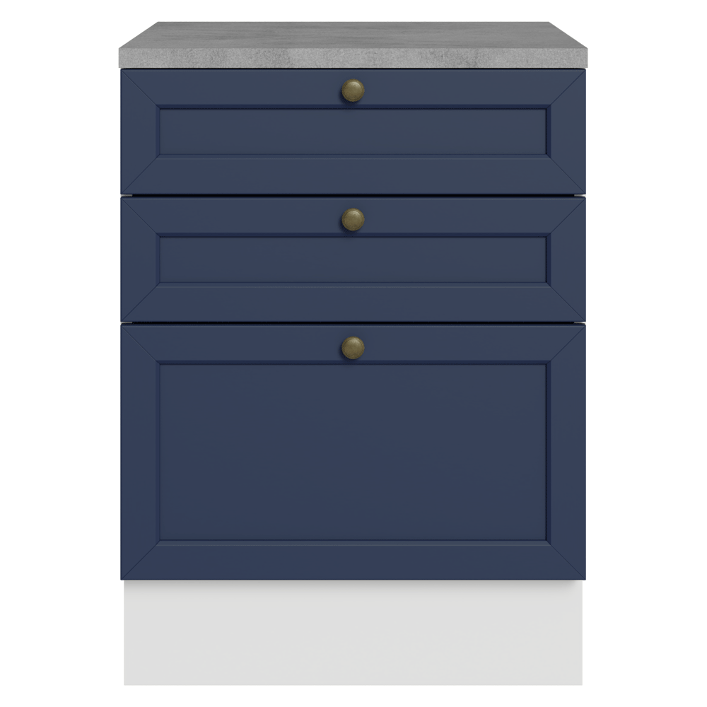 Balcão de Cozinha 60 x 60 cm 3 Gavetas (Com Tampo) Branco/Azul Vik Madesa