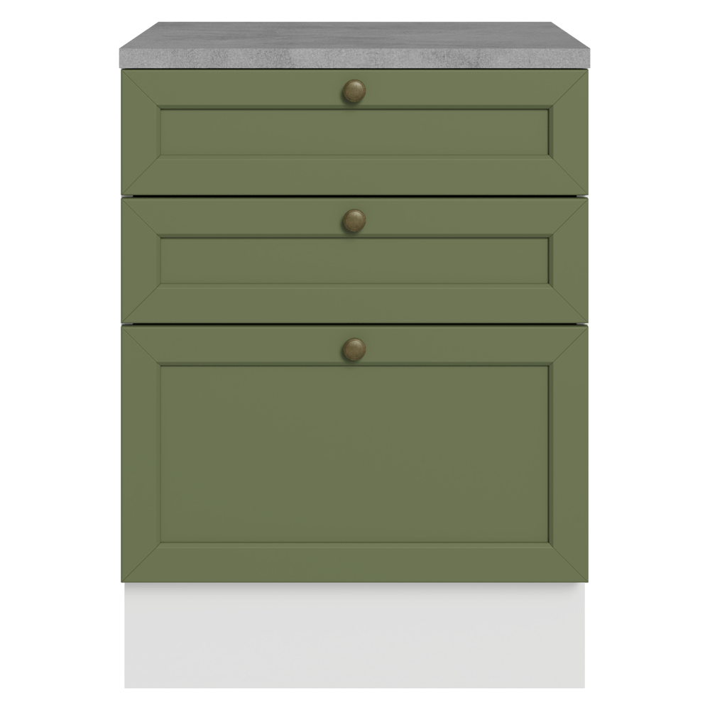 Balcão de Cozinha 60 x 60 cm 3 Gavetas (Com Tampo) Branco/Verde Vik Madesa