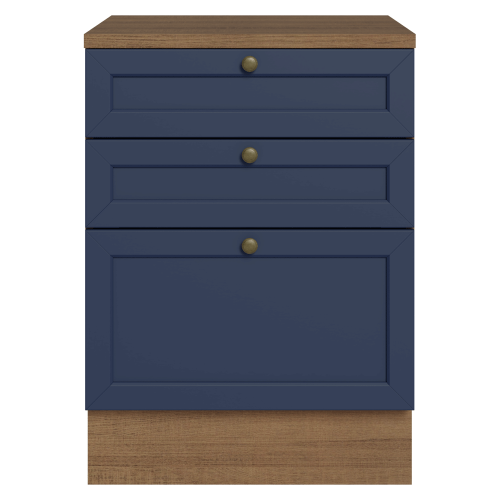 Balcão de Cozinha 60 x 60 cm 3 Gavetas (Com Tampo) Rustic/Azul Vik Madesa