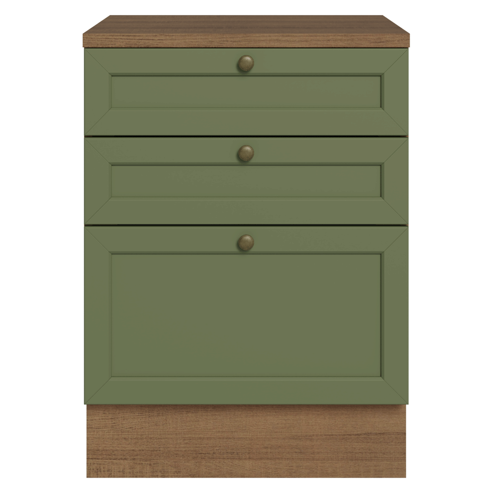 Balcão de Cozinha 60 x 60 cm 3 Gavetas (Com Tampo) Rustic/Verde Vik Madesa