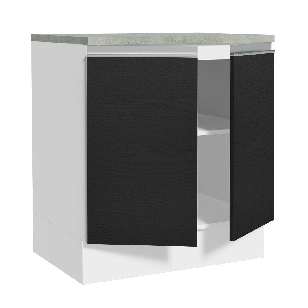 Balcão 70 x 60 cm 2 Portas (Com Tampo) Branco/Preto Glamy Madesa