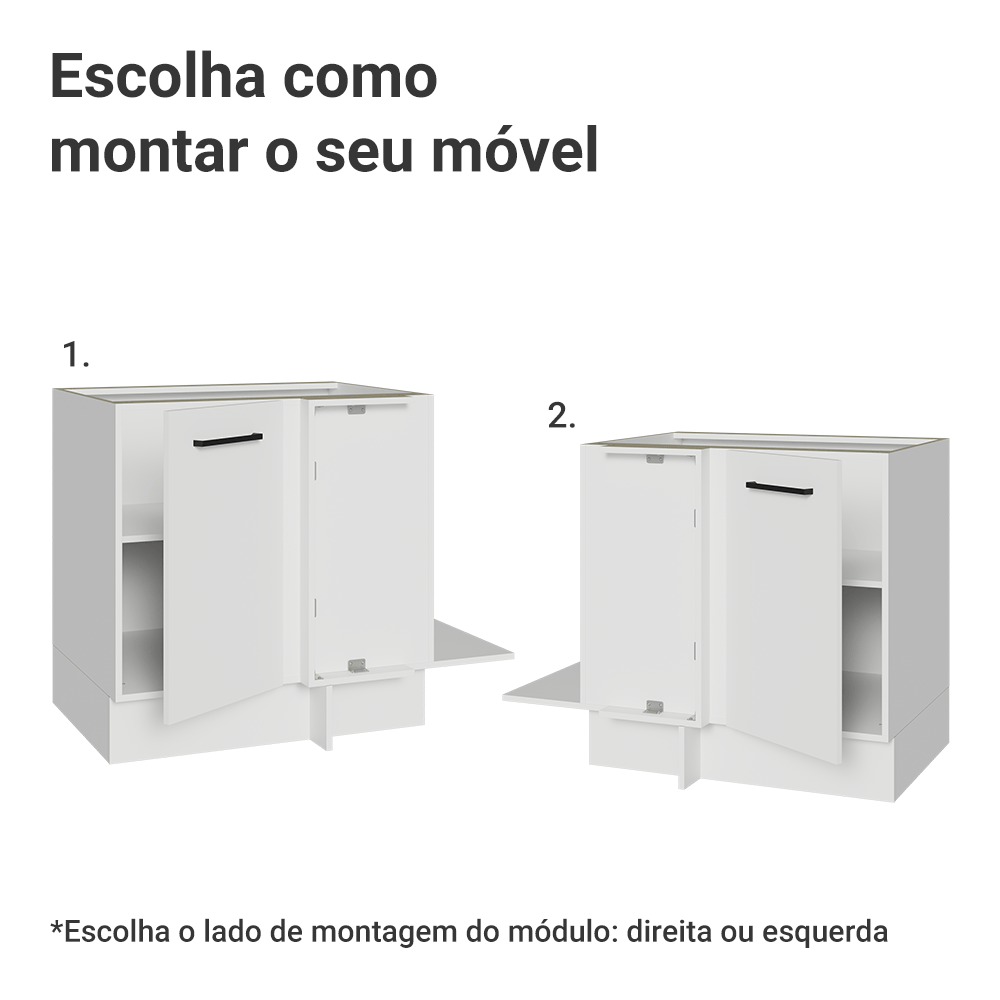 Balcão de Canto Madesa Agata 1 Porta 60 cm Profundidade (Sem Tampo) Branco