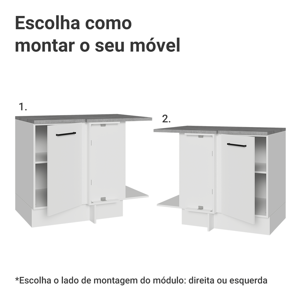 Balcão de Canto Madesa Agata 1 Porta 60 cm Profundidade (Com Tampo) Branco