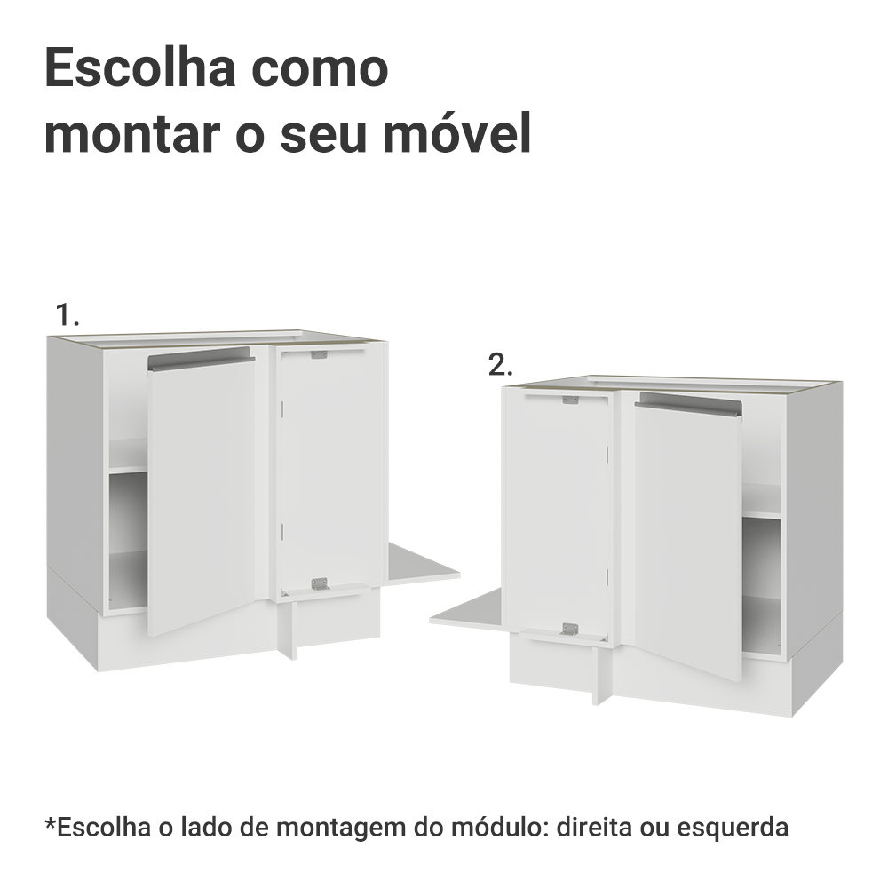 Balcão Cozinha de Canto 1 Porta 60 cm Profundidade (Sem Tampo) Branco Glamy Madesa