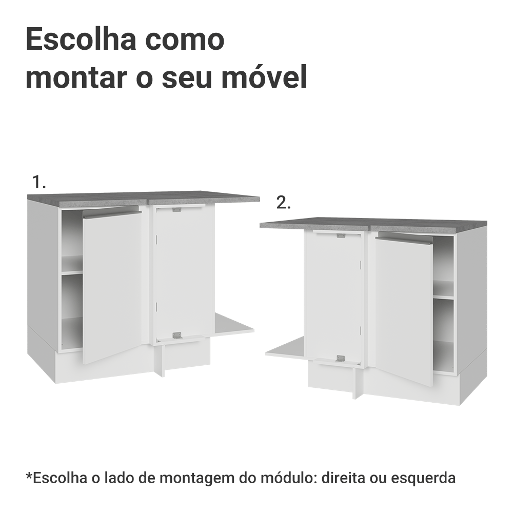 Balcão de Canto Madesa Glamy 1 Porta 60 cm Profundidade (Com Tampo) Branco
