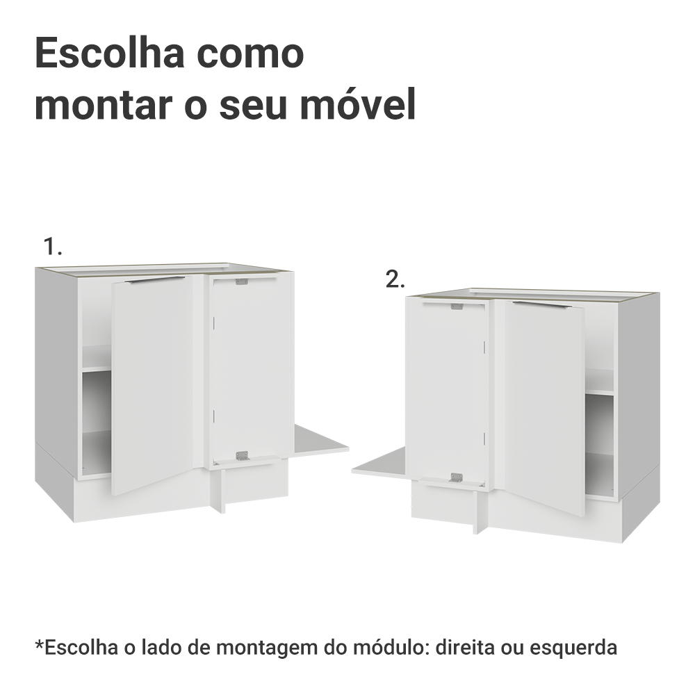Balcão Cozinha de Canto 1 Porta 60 cm Profundidade (Sem Tampo) Branco Stella Madesa