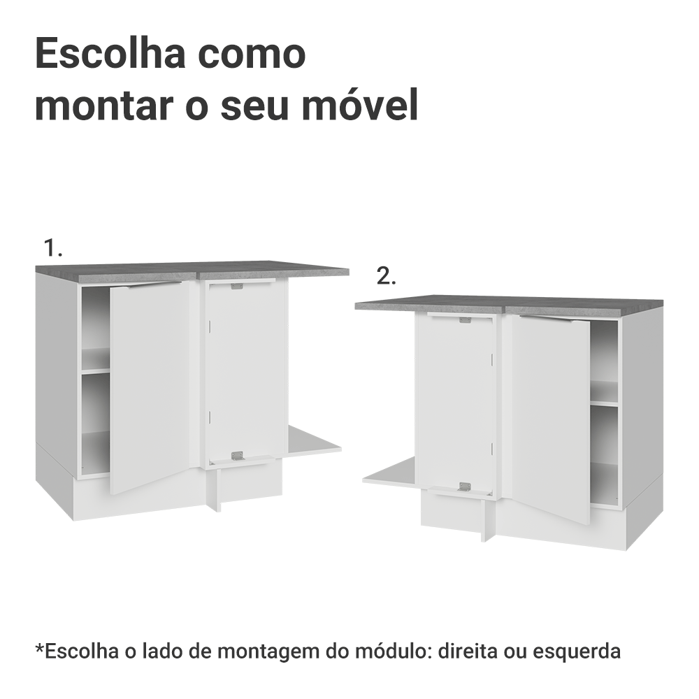 Balcão de Canto Madesa Stella 1 Porta 60 cm Profundidade (Com Tampo) Branco