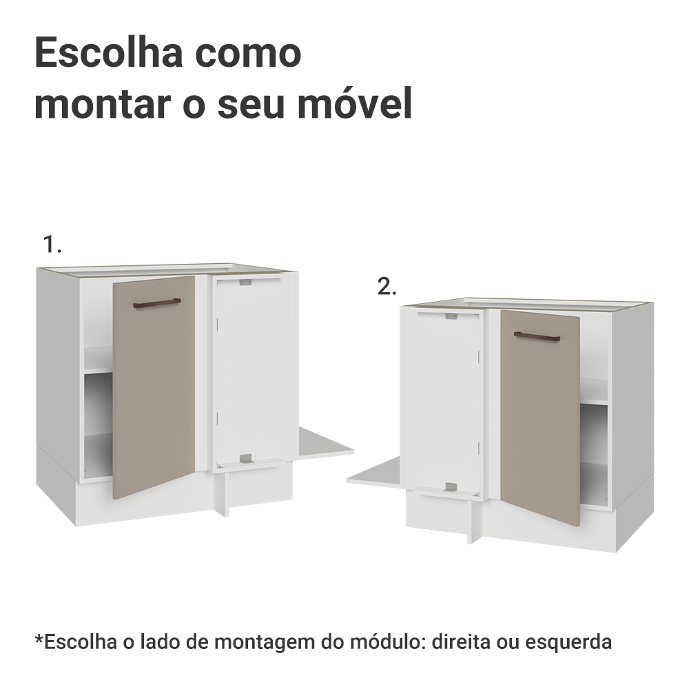 Balcão de Canto 1 Porta 60 cm Profundidade (Sem Tampo) Branco/Crema Agata Madesa