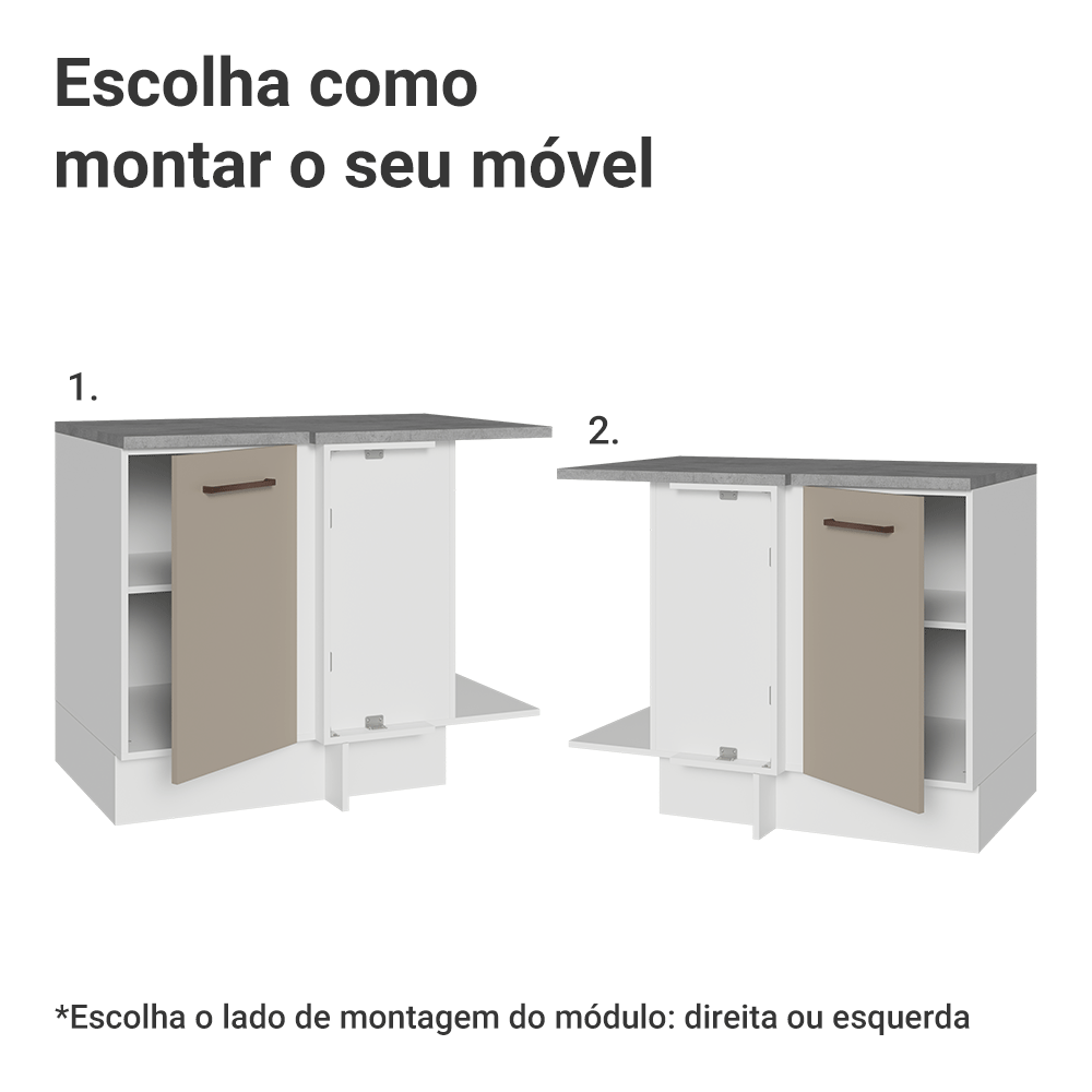 Balcão de Canto 1 Porta 60 cm Profundidade (Com Tampo) Branco/Crema Agata Madesa