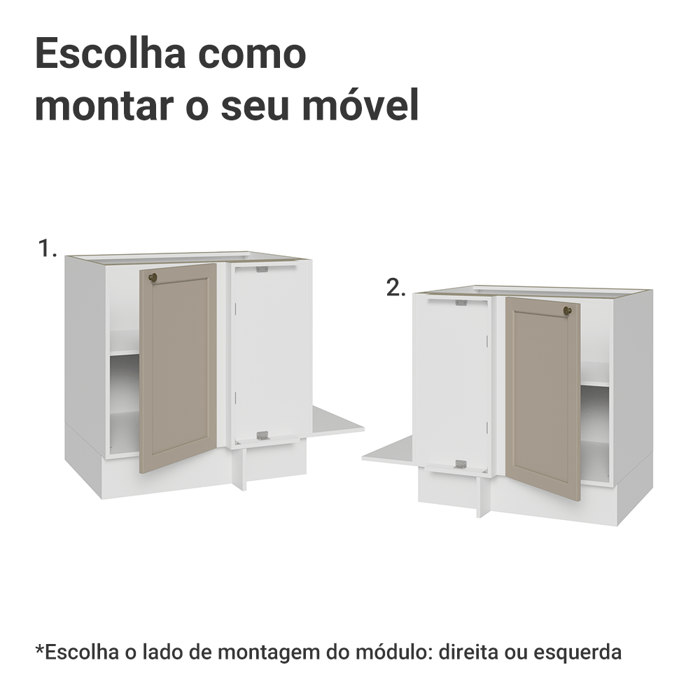 Balcão de Canto para Linha de 60 cm Profundidade (Sem Tampo) Branco/Crema Vik Madesa