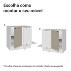 Balcão de Canto para Linha de 60 cm Profundidade (Sem Tampo) Branco/Crema Vik Madesa