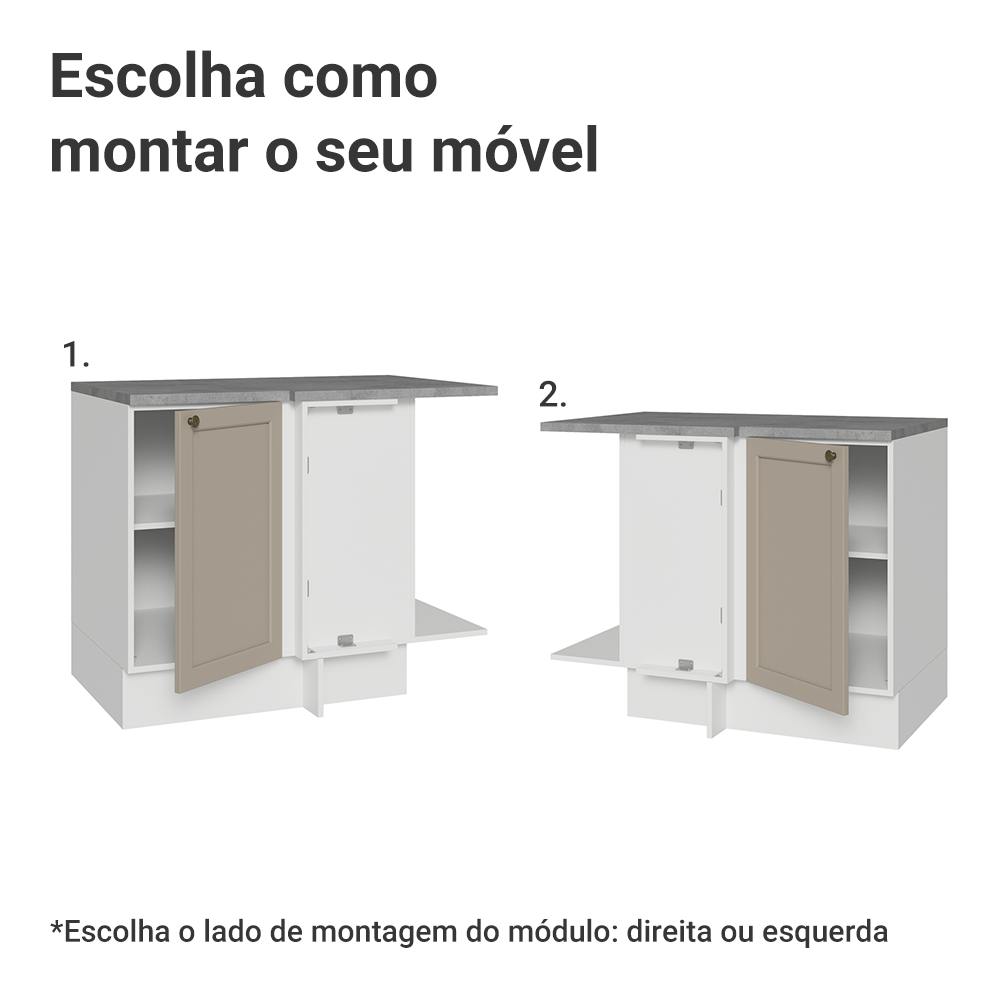 Balcão de Canto para Linha de 60 cm Profundidade (Com Tampo) Branco/Crema Vik Madesa
